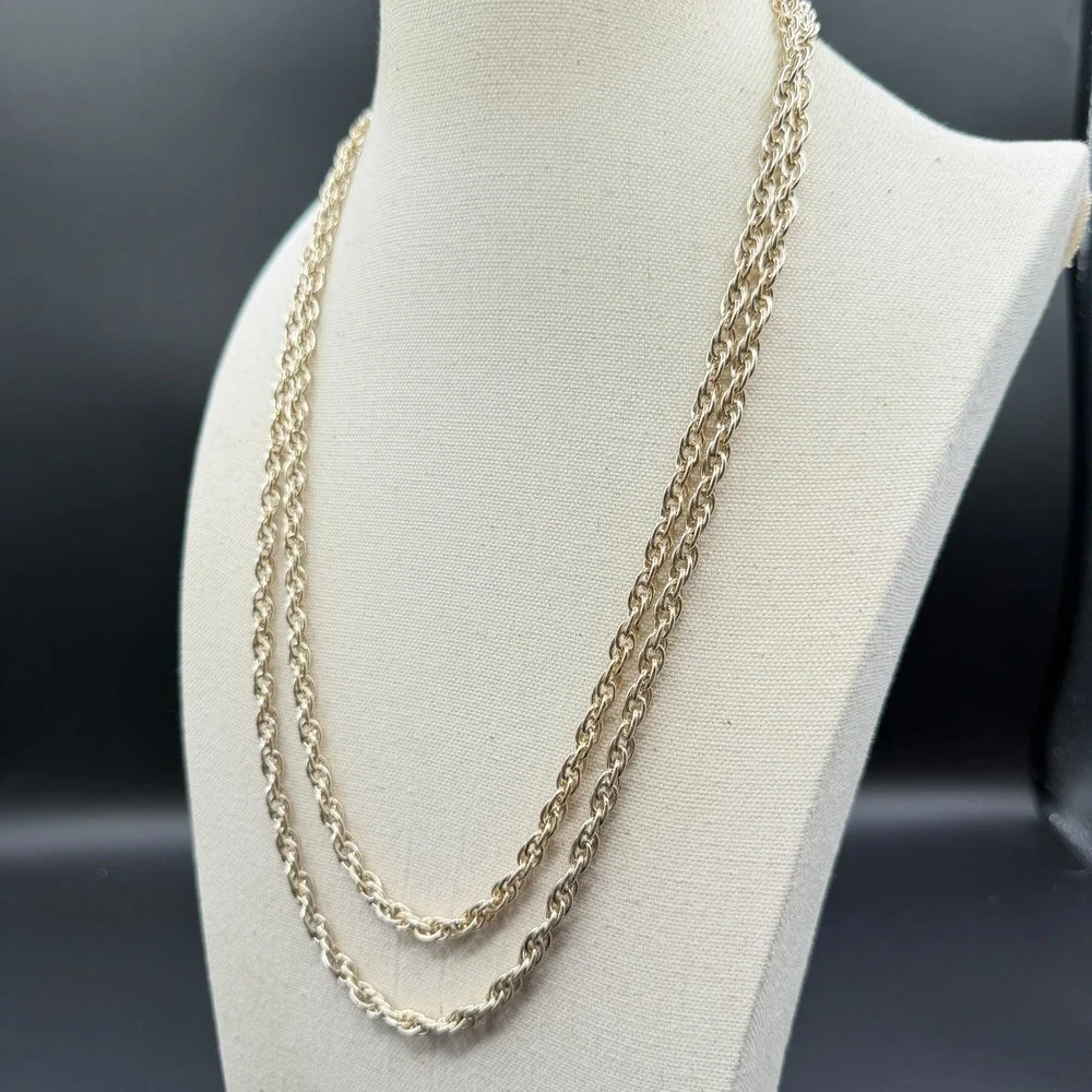 Silver Tone Long Twisted Rope Chain Necklace Layering Statement Costume Jewelry